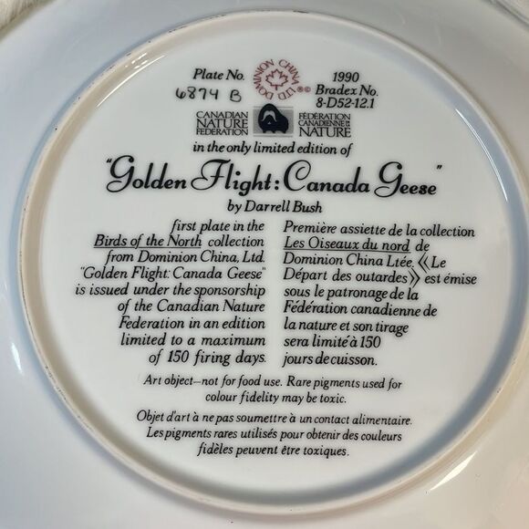 Darrell Bush “Golden Flight:Canada Geese Collector’s Plate Plate#6874B - Picture 5 of 6
